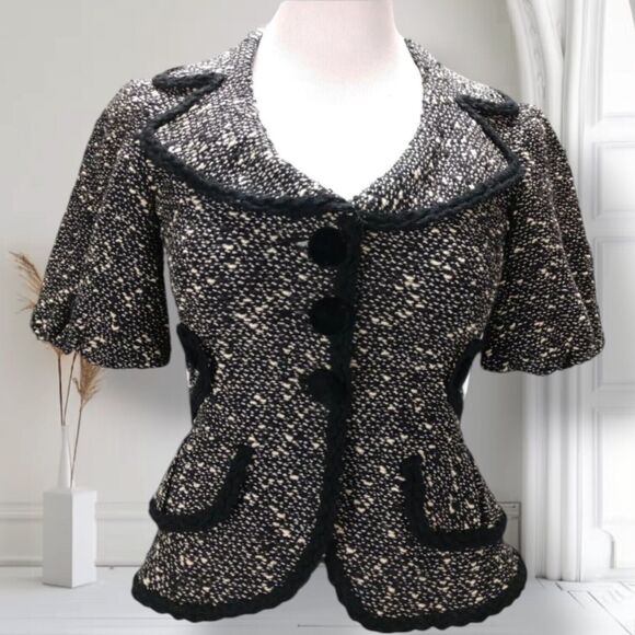 Vintage Nanette Lepore Boucle Tweed Blazer Size XS Acrylic Wool 90s Does 40s - Picture 2 of 10